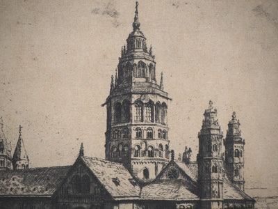 Hans KOHL : Allemagne, Cathédrale St-Martin à Mayence - Gravure (détail)