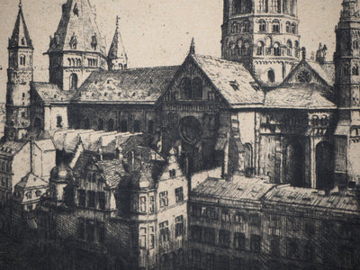 Hans KOHL : Allemagne, Cathédrale St-Martin à Mayence - Gravure (détail)