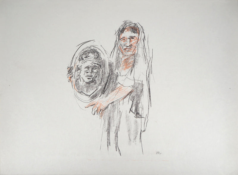 Oskar KOKOSCHKA : Femme tenant un bouclier, 1962 - Lithographie