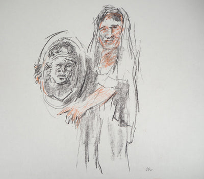 Oskar KOKOSCHKA : Femme tenant un bouclier, 1962 - Lithographie (détail)