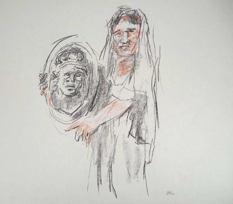 Oskar KOKOSCHKA : Femme tenant un bouclier, 1962 - Lithographie (détail)