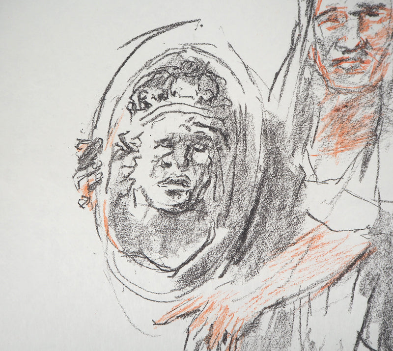 Oskar KOKOSCHKA : Femme tenant un bouclier, 1962 - Lithographie (détail)