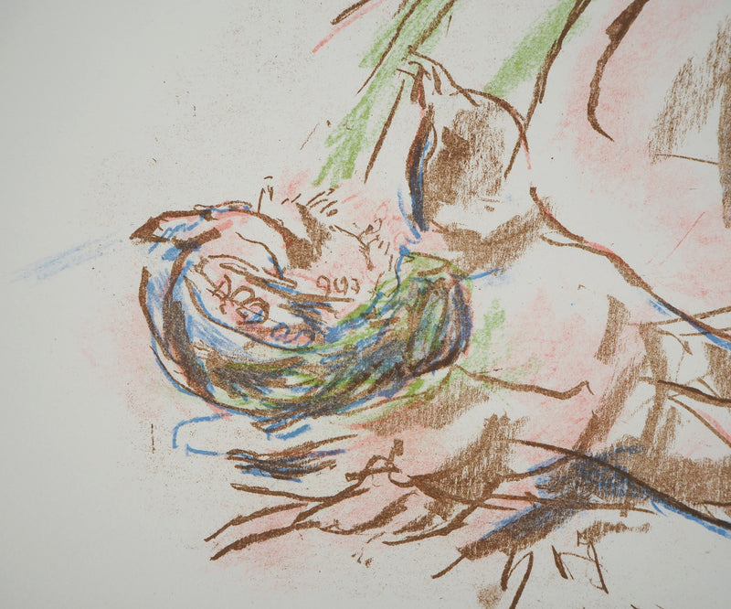 Oskar KOKOSCHKA : Femme tenant un nid, 1962 - Lithographie (détail)
