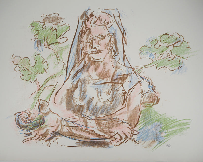 Oskar KOKOSCHKA : Femme tenant un nid, 1962 - Lithographie (détail)