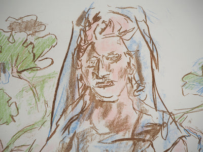 Oskar KOKOSCHKA : Femme tenant un nid, 1962 - Lithographie (détail)