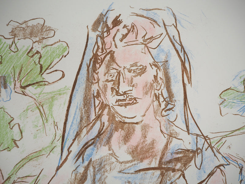 Oskar KOKOSCHKA : Femme tenant un nid, 1962 - Lithographie (détail)