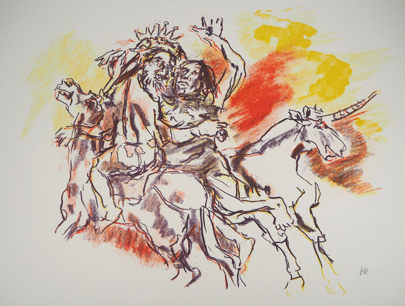 Oskar KOKOSCHKA : Le Roi, la jeune fille et la licorne, 1962 - Lithographie (détail)