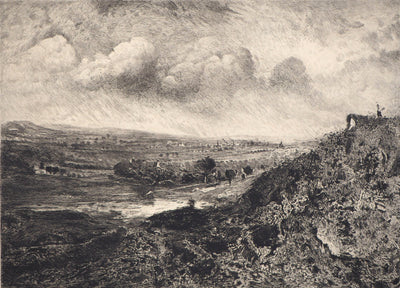 Charles-Louis KRATKE : Paysage de vallée sous ciel orageux - Gravure