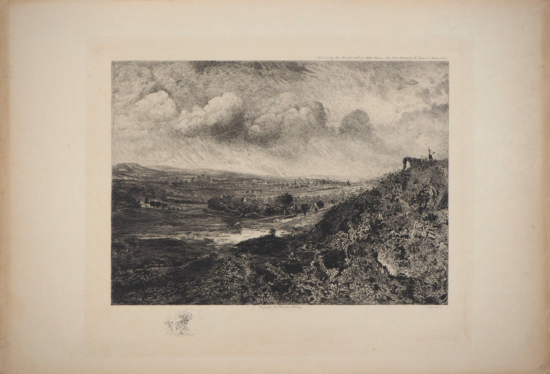 Charles-Louis KRATKE : Paysage de vallée sous ciel orageux - Gravure (détail)