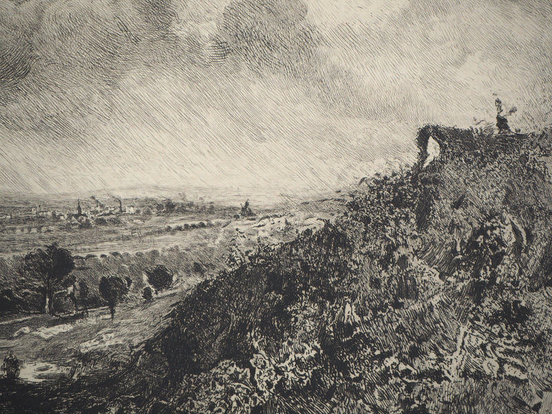 Charles-Louis KRATKE : Paysage de vallée sous ciel orageux - Gravure (détail)