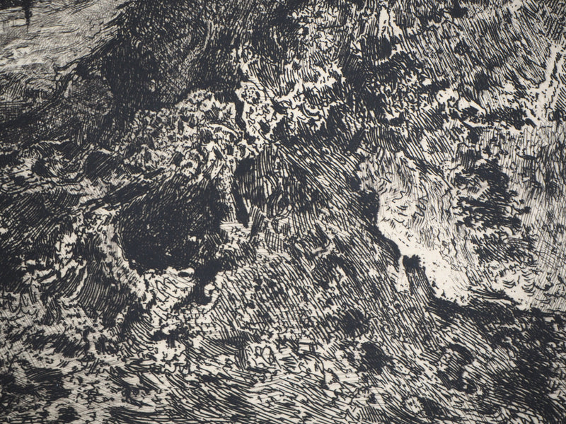 Charles-Louis KRATKE : Paysage de vallée sous ciel orageux - Gravure (détail)