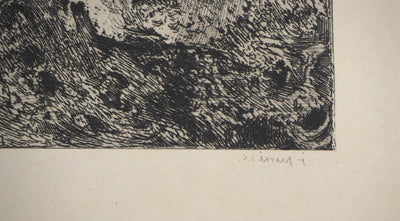 Charles-Louis KRATKE : Paysage de vallée sous ciel orageux - Gravure (détail)