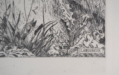 Jean-Emile LABOUREUR : L'Entomologiste - Gravure (détail)