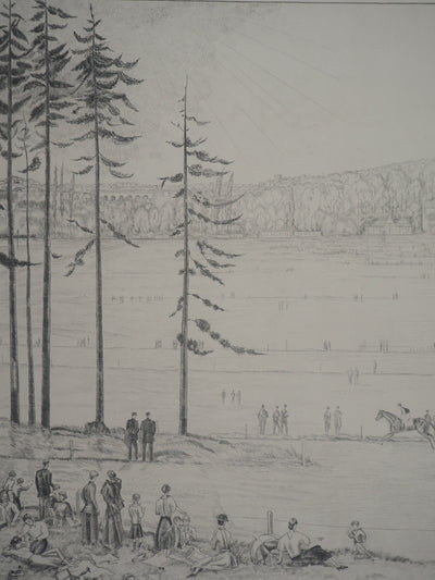 Jean-Emile LABOUREUR : A l'Hippodrome : Course de chevaux - Gravure (détail)