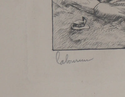 Jean-Emile LABOUREUR : A l'Hippodrome : Course de chevaux - Gravure (détail)
