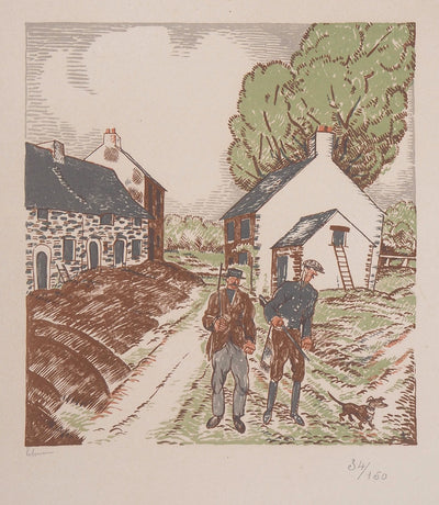 Jean-Emile LABOUREUR : A la chasse - Lithographie