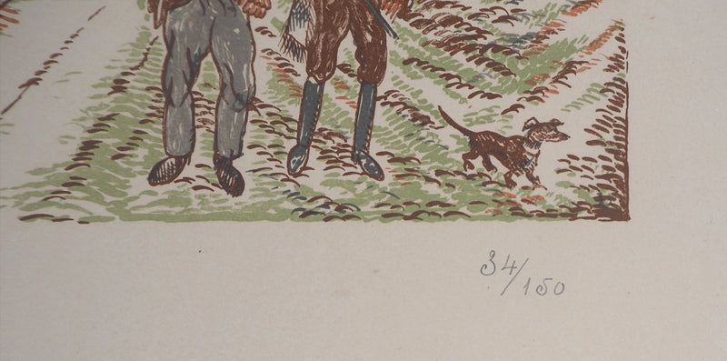 Jean-Emile LABOUREUR : A la chasse - Lithographie (détail)