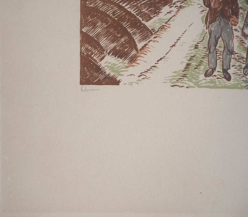 Jean-Emile LABOUREUR : A la chasse - Lithographie (détail)