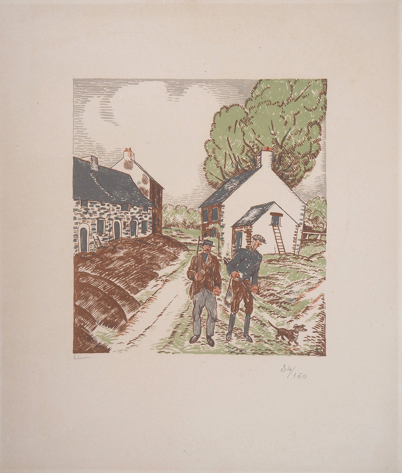 Jean-Emile LABOUREUR : A la chasse - Lithographie (détail)