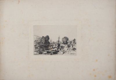Maxime LALANNE : Bretagne, À Quimper - Gravure (détail)