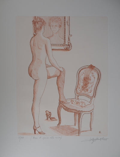 Jean Claude LALOUETTE : Femme aux bas, 1978 - Gravure (détail)