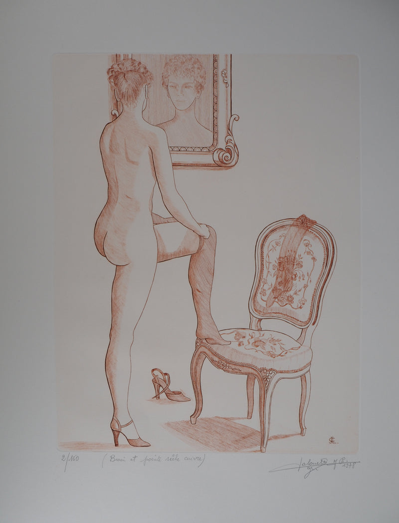 Jean Claude LALOUETTE : Femme aux bas, 1978 - Gravure (détail)