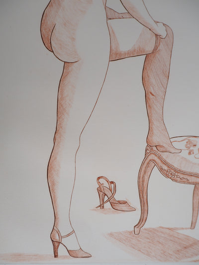Jean Claude LALOUETTE : Femme aux bas, 1978 - Gravure (détail)