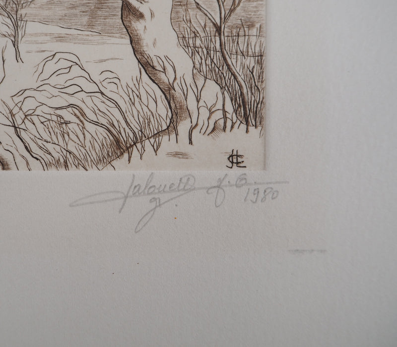 Jean Claude LALOUETTE : Paysage enneigé, 1980 - Gravure (détail)