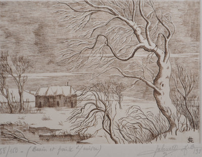 Jean Claude LALOUETTE : Paysage enneigé, 1980 - Gravure (détail)