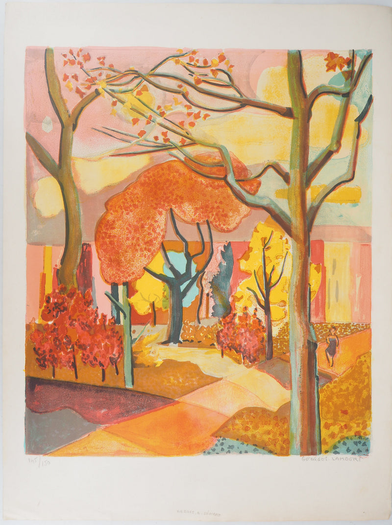 Georges LAMBERT : Arbres à Sénart - Lithographie (détail)