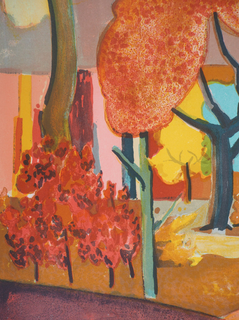 Georges LAMBERT : Arbres à Sénart - Lithographie (détail)