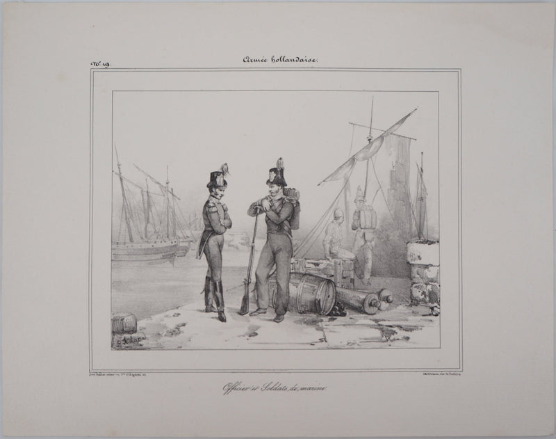 Richard James LANE : Officier et soldats de marine hollandaise - Lithographie (détail)
