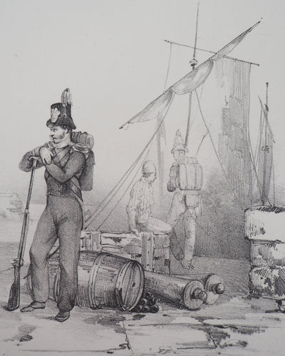 Richard James LANE : Officier et soldats de marine hollandaise - Lithographie (détail)