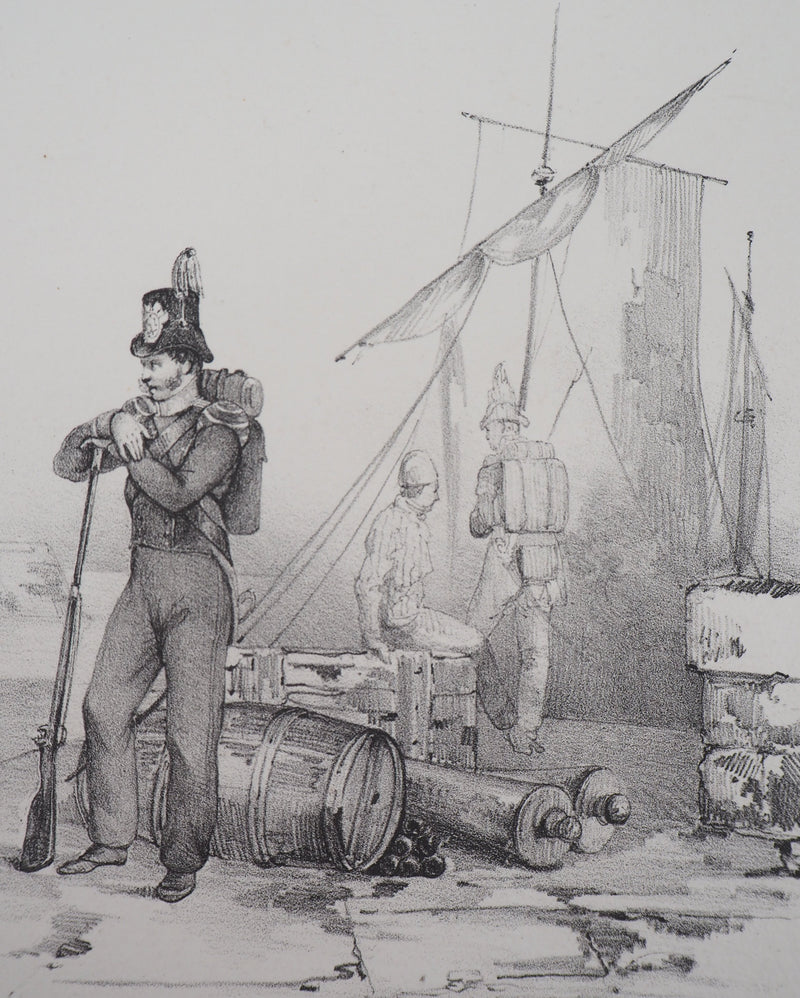 Richard James LANE : Officier et soldats de marine hollandaise - Lithographie (détail)
