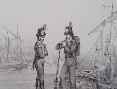 Richard James LANE : Officier et soldats de marine hollandaise - Lithographie (détail)
