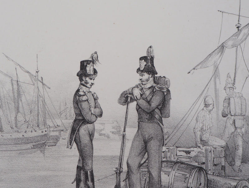 Richard James LANE : Officier et soldats de marine hollandaise - Lithographie (détail)