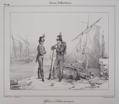 Richard James LANE : Officier et soldats de marine hollandaise - Lithographie (détail)