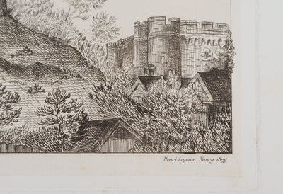 Henri LAPAIX : Vue sud du Château de Lemes, 1879 - Gravure (détail)