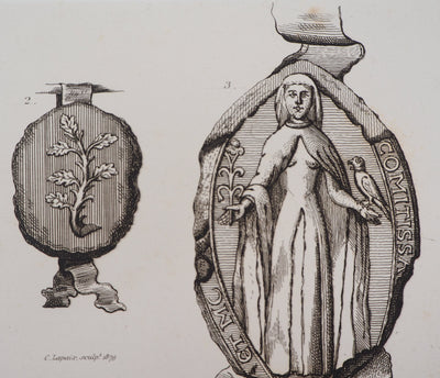 C. LAPAIX : Sceaux de famille, 1879 - Gravure (détail)