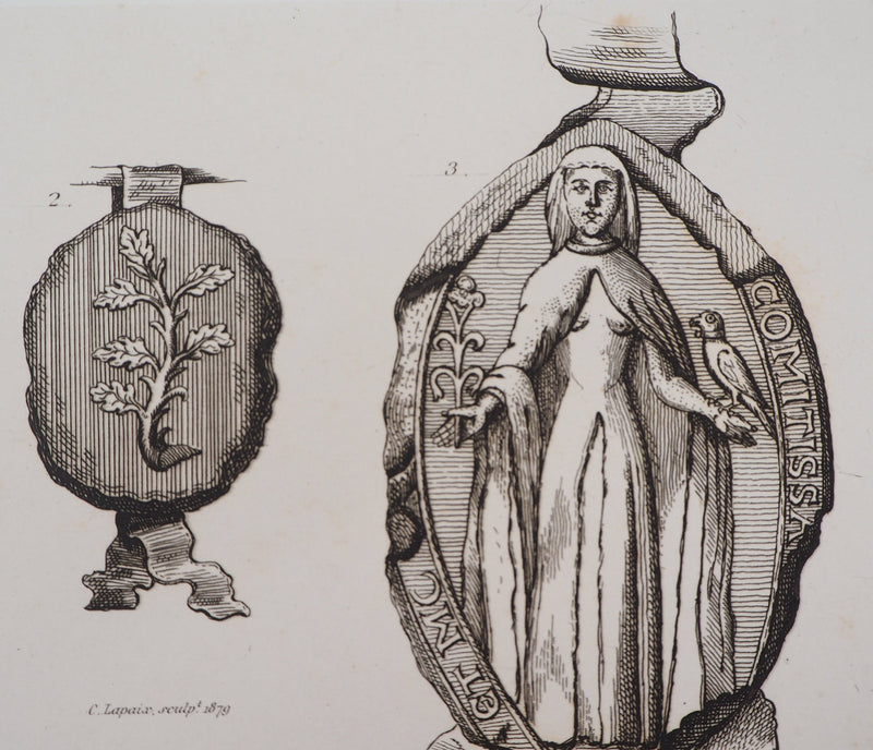 C. LAPAIX : Sceaux de famille, 1879 - Gravure (détail)