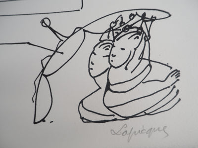 Charles LAPICQUE : Le tigre et les villageois, 1961 - Lithographie (détail)