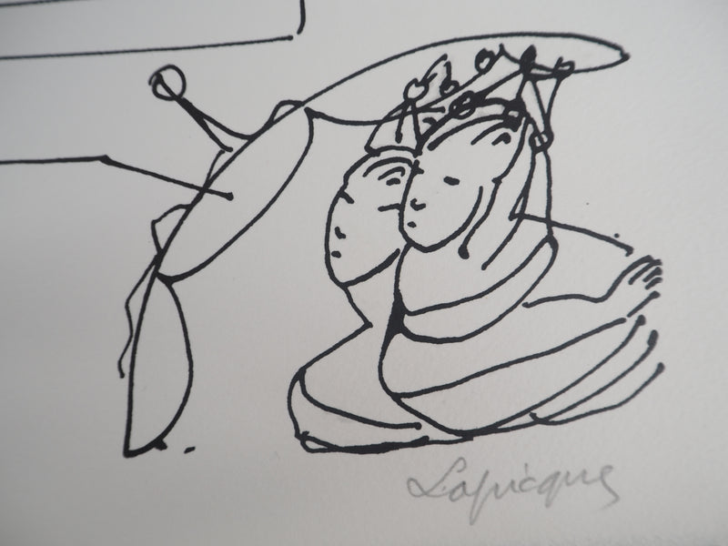 Charles LAPICQUE : Le tigre et les villageois, 1961 - Lithographie (détail)