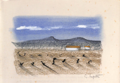 Georges LAPORTE : Champ aride au pied de la colline - Dessin