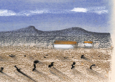 Georges LAPORTE : Champ aride au pied de la colline - Dessin (détail)