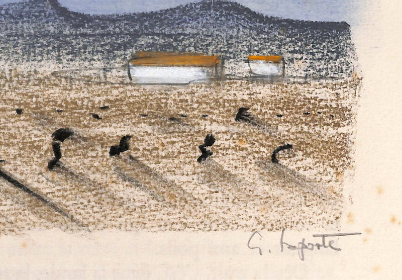 Georges LAPORTE : Champ aride au pied de la colline - Dessin (détail)