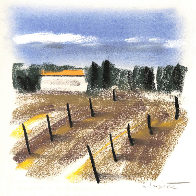 Georges LAPORTE : Champs bordés de cyprès - Dessin
