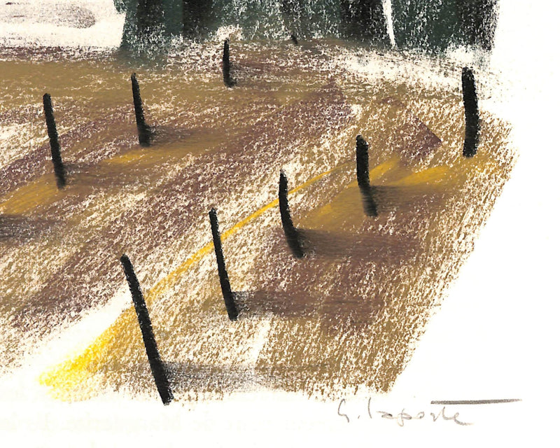 Georges LAPORTE : Champs bordés de cyprès - Dessin (détail)