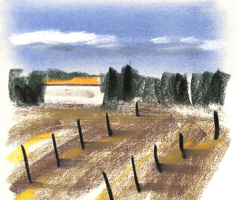 Georges LAPORTE : Champs bordés de cyprès - Dessin (détail)