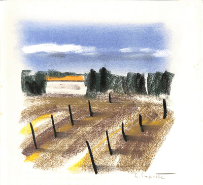 Georges LAPORTE : Champs bordés de cyprès - Dessin (détail)