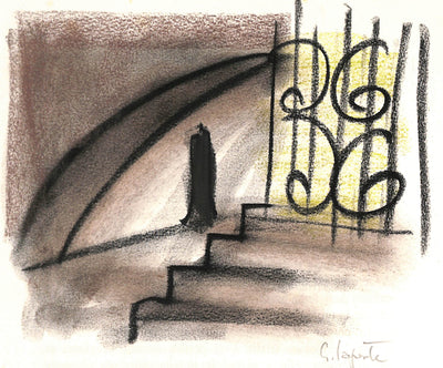 Georges LAPORTE : L'ombre et la grille - Dessin (détail)